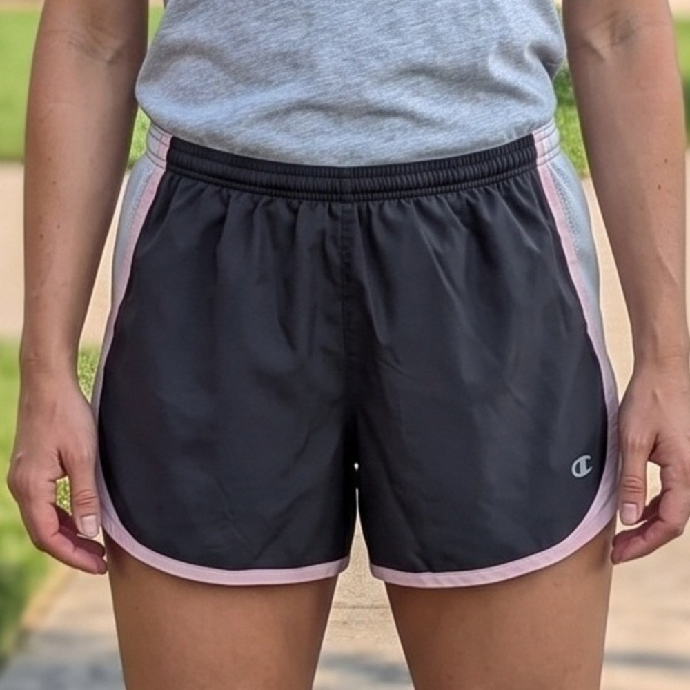 Champion Double Dry Running Shorts Black Pink White Athletic Gym Mesh Liner